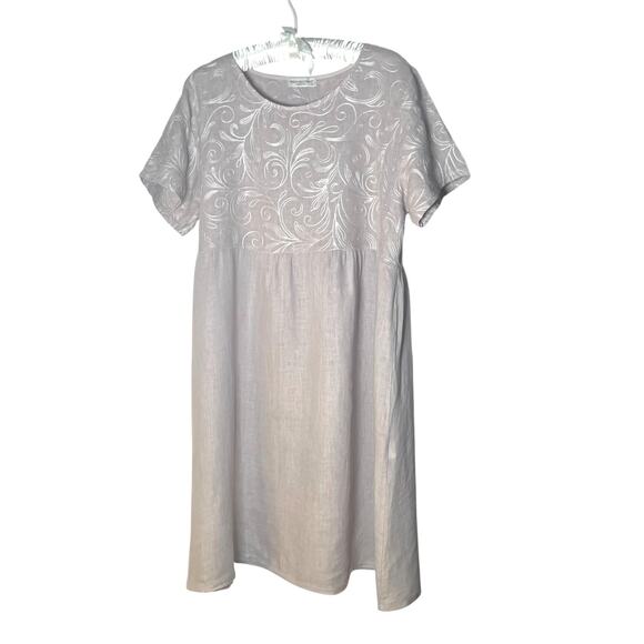 Terzo Millennio Size Large 100% Linen Floral Embroidered Dress Made in Italy - Picture 1 of 9